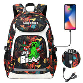 Minecraft Creeper USB Charging Backpack School NoteBook Laptop Travel Bags